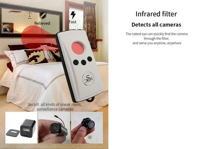 Hidden Camera Detector A8 Anti-Spy Signal Bug RF Detector Hidden Camera Wireless Laser Lens GSM GPS Device Finder,Wireless Audio