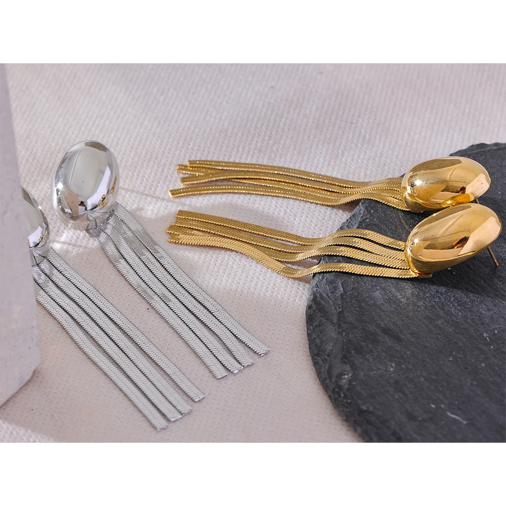 JINYOU 3129 Trendy Oval Tassel Snake Chain Long Hanging Drop Earrings Waterproof Temperament Fashion Ear Jewelry 2024