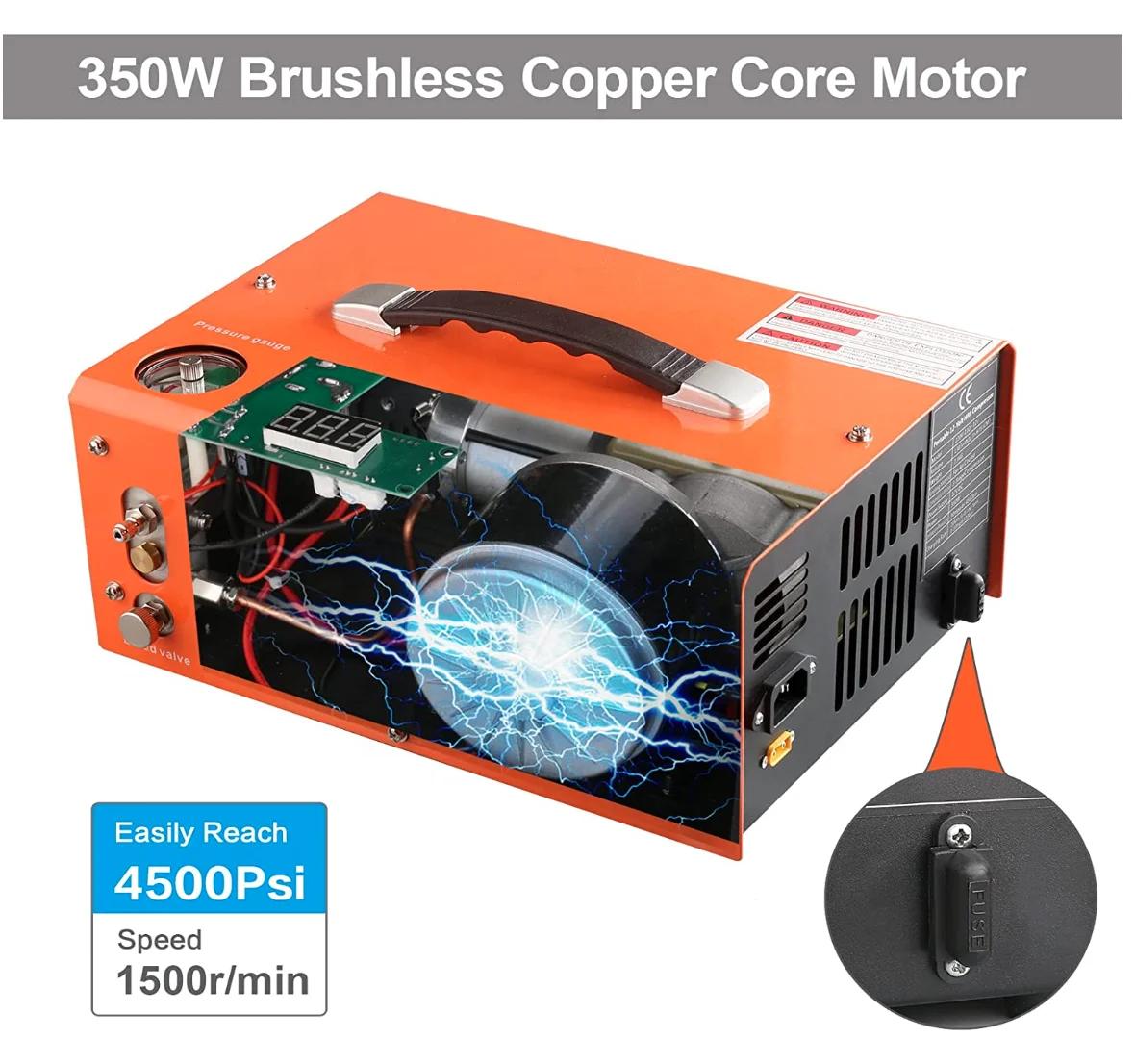 Pcp air compressor 4500psi oil-free fan cooling 12v DC or 110v AC automatic shutdown compressor pcp pump