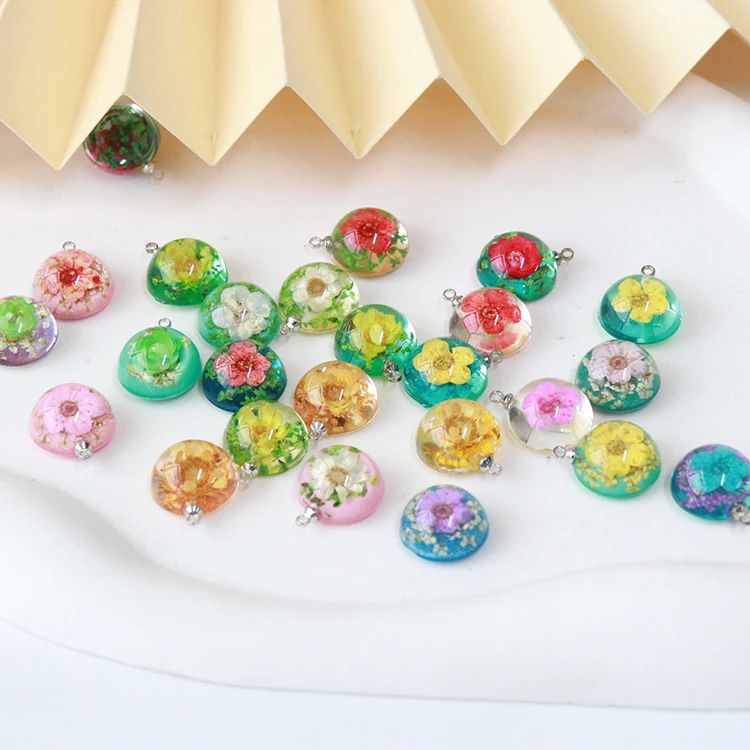 Fashion Jewelry Pendants Acrylic Real Dried Flower Charm Wholesale High Quality Resin Earring Charms