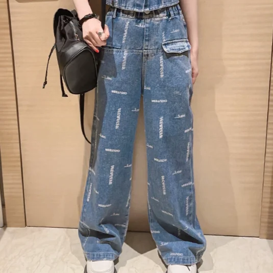 Korean Style Children Girl Suit Little Girl Sleeveless Vest children jean set clothes custom 2 piece outfit girls clothing suit