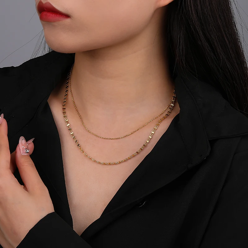 Fashion jewelry 925 sterling silver gold plated multi layers chain necklace for women