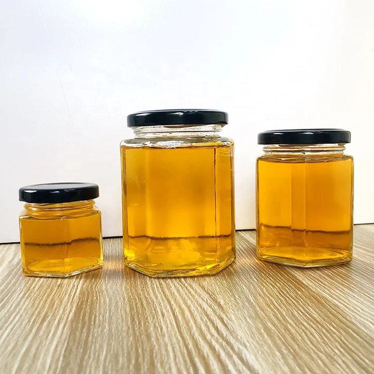 
Hexagonal Jars 180ml 280ml 380ml 500ml JamJelly Honey Spice Jar Glass Containers with Gold Lids 