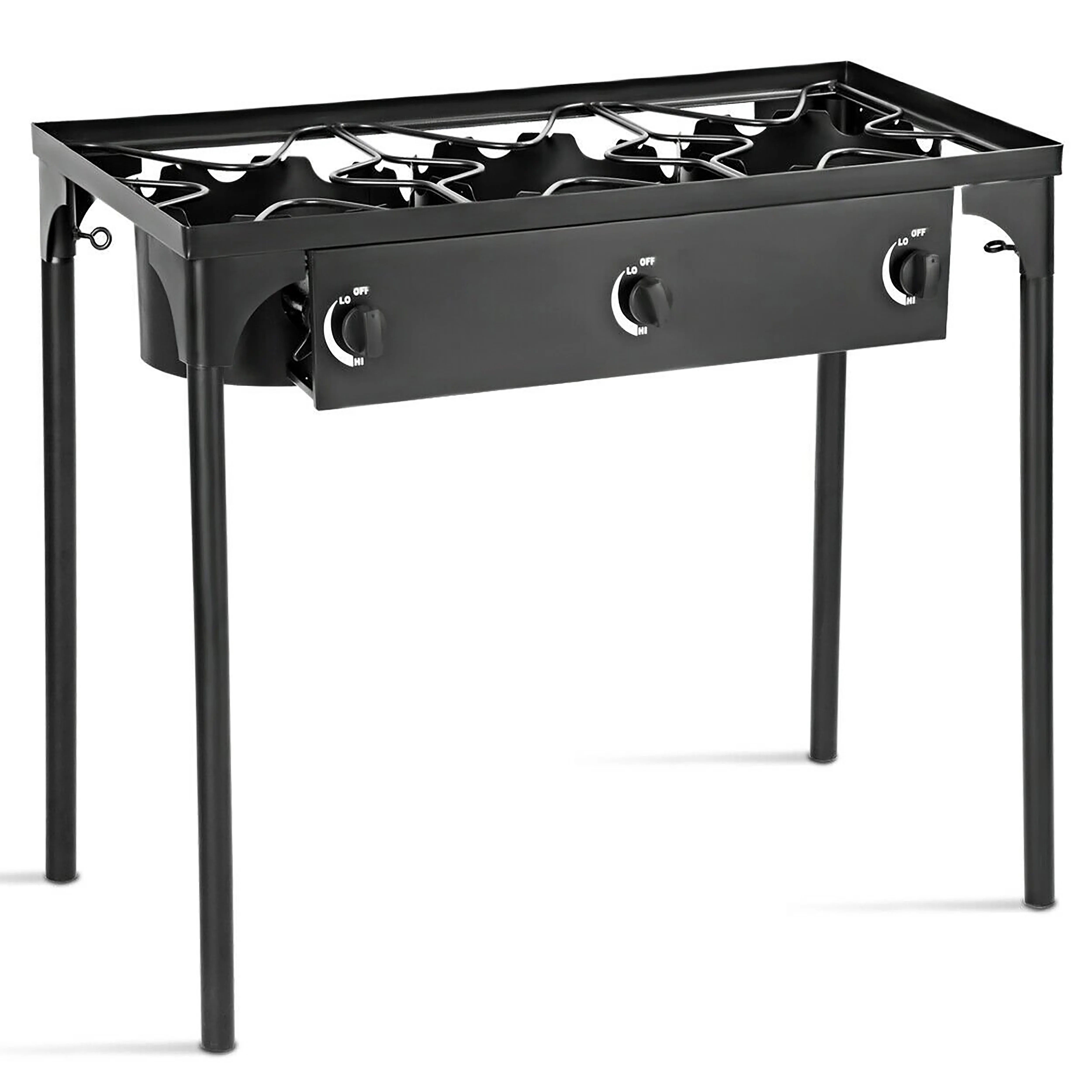 Cast Iron 3 Burner Outdoor Gas Stove Portable Propane Cooktop with Removable Legs