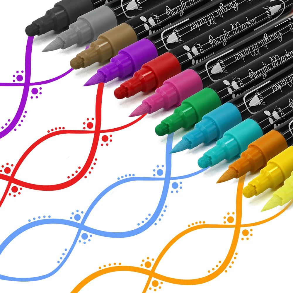 KHY 24 Color Dual Tip Acryl Paint Pen Custom Premium For Wood Canvas Stone Rock Painting Glass Ceramic Acrylic Marker Pen Set