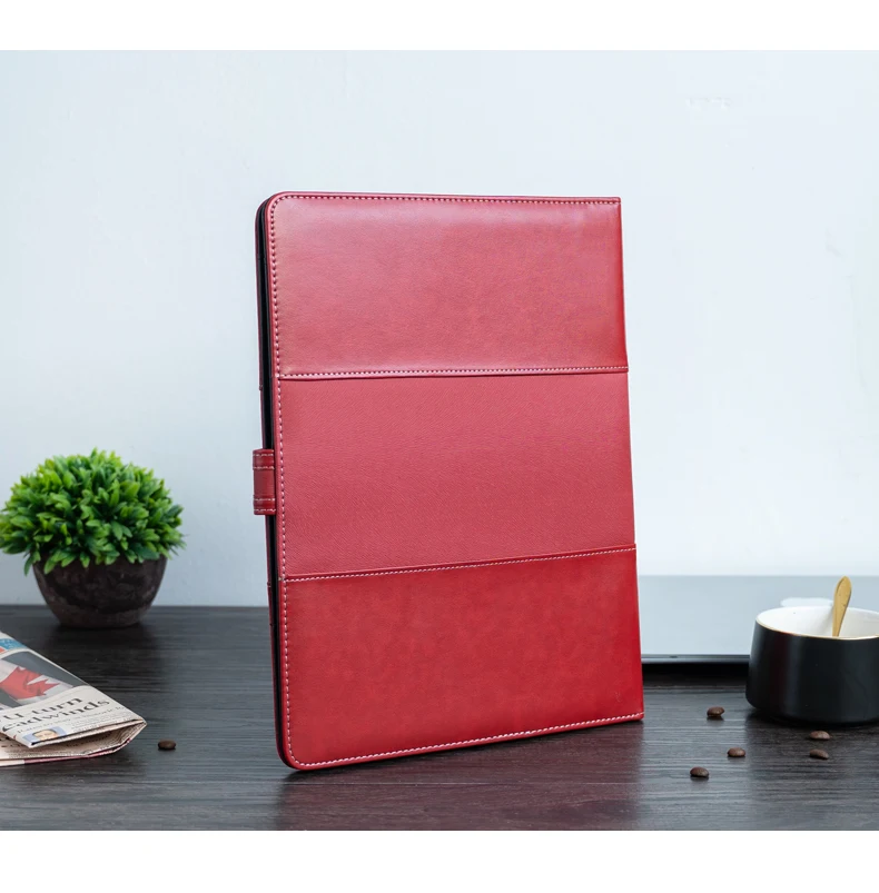 Multifunction Red PU leather A4 Size Padfolio With Calculator Portfolio File Folder Can Be Custom