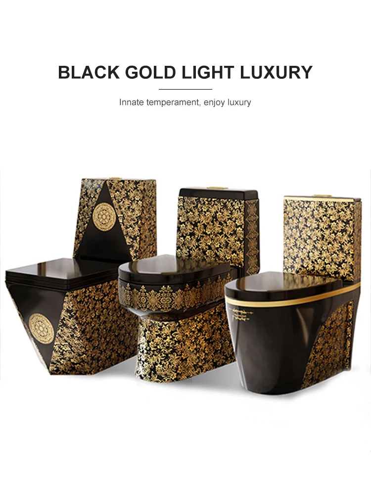 New Design European Style Luxury WC One Piece Toilet Porcelain Gold Toilet Electroplated