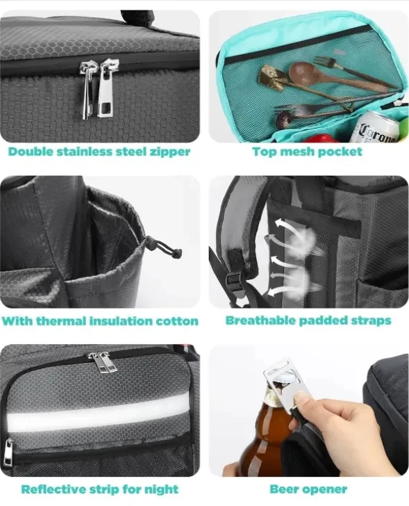 Cooler Backpack Black Insulated Backpack Cooler Bag 28L Lunch Picnic Backpack With Custom Logo Printed Beer Cooler Bag