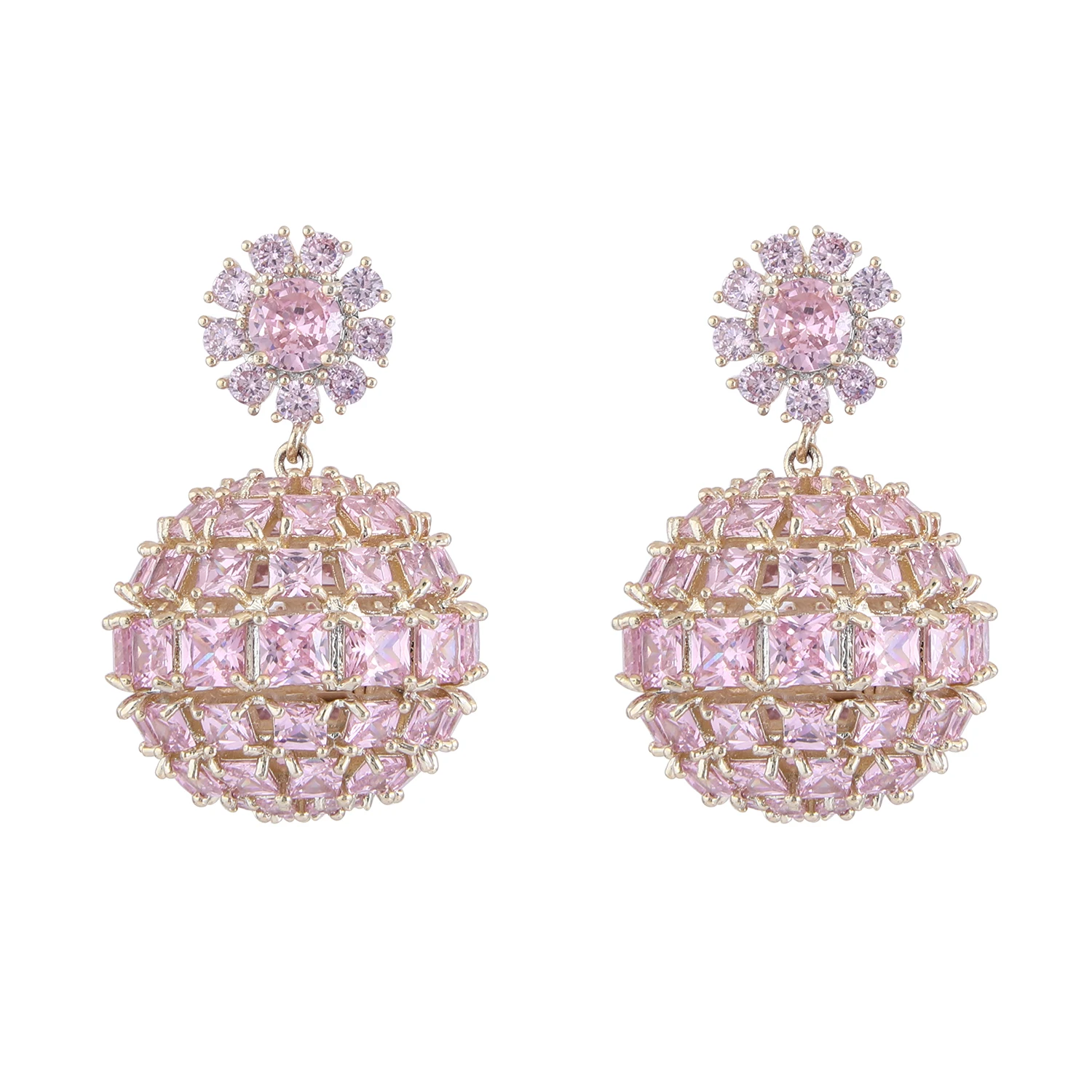 Fashion Cute Shiny CZ Statement Earrings For Girls Gift Valentine Luxury Bling Full Zirconia Sphere Drop Earrings Women