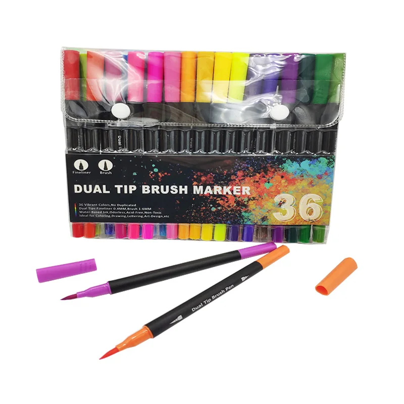 Dual Tip Brush Pen Color Marker Pen 0.4mm Triangle Handle Practical Marker Pens Set
