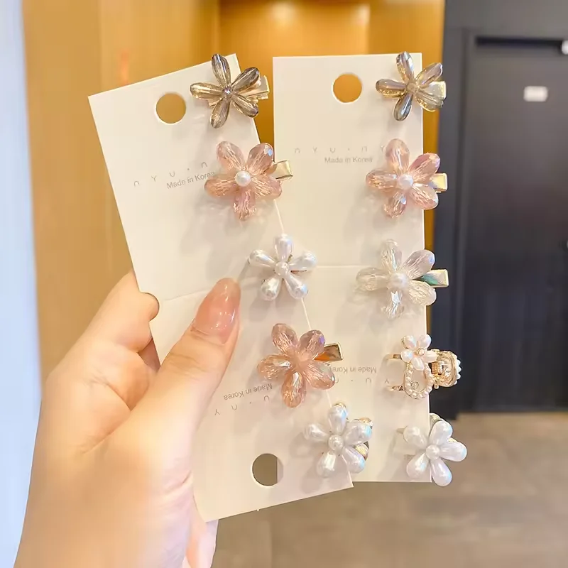 Hot Sale Sweet Pearl Flower Hair Claw Clip Metal Small Hairpin Grips for Children