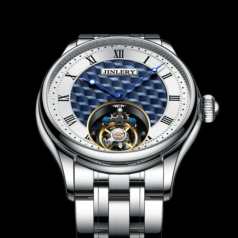 Jinlery Fashion Tourbillon Watch for Men Mechanical Hand Wind Wristwatch Men Watch Luminous Flywheel Watches Relogio Masculino