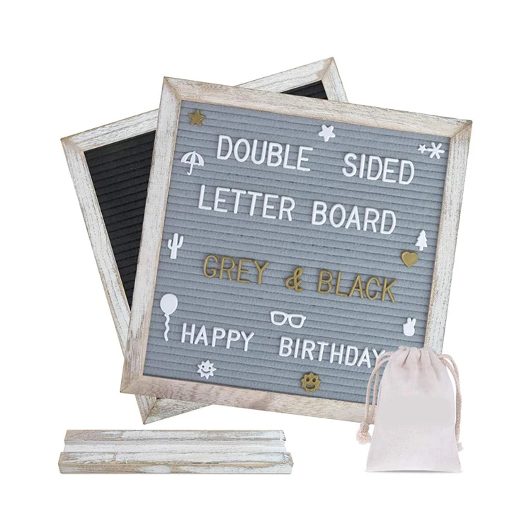 Vintage White Double Sided Felt Letter Board with Rustic Wood Frame