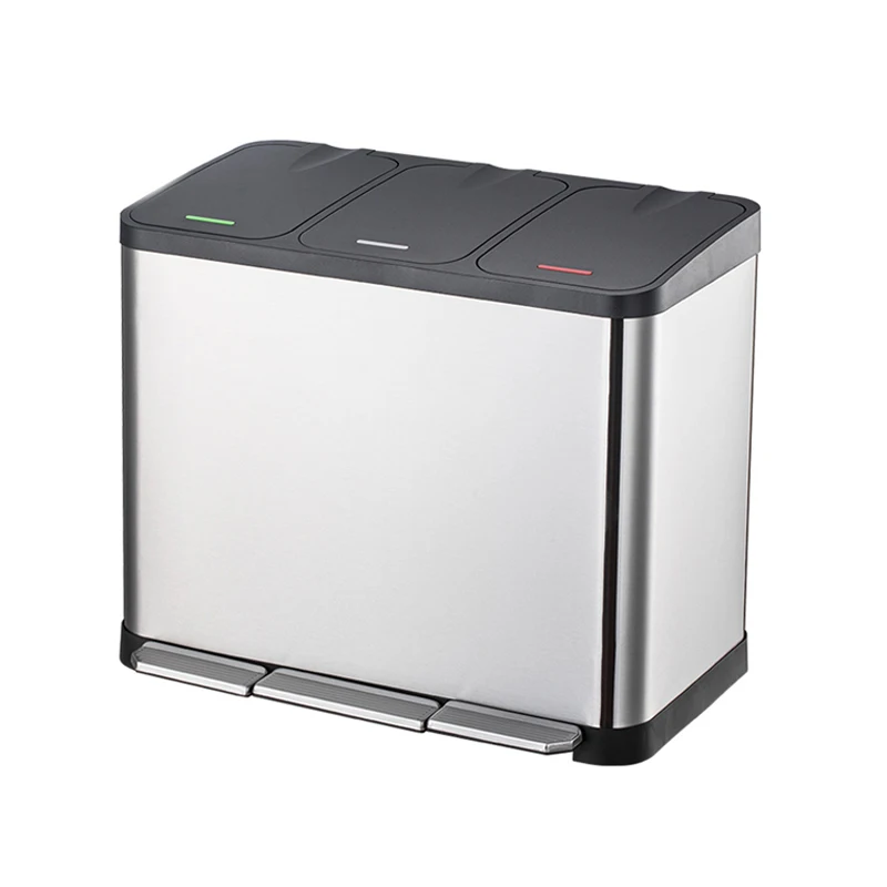3 compartment high durability stainless steel trash can odorless with recyle kitchen penstand trash can