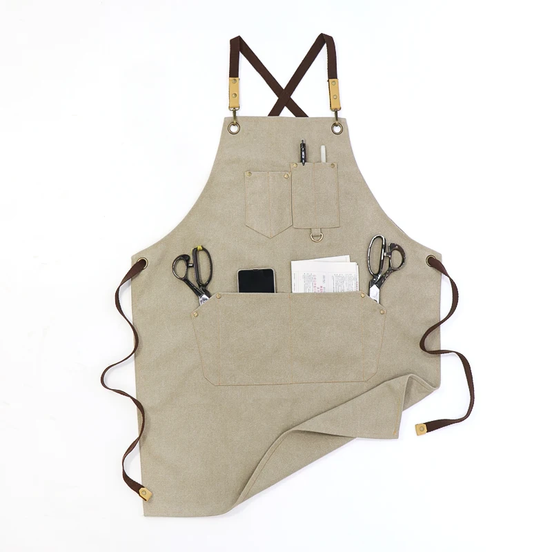 Grey Tailor Work Apron 16oz Washed Canvas Barber Work Barista Apron Sewing Tool Apron