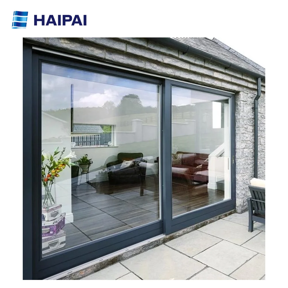 Designed Grey Color Aluminum Alloy Profile Double Glass Floor Sliding Window Office Door