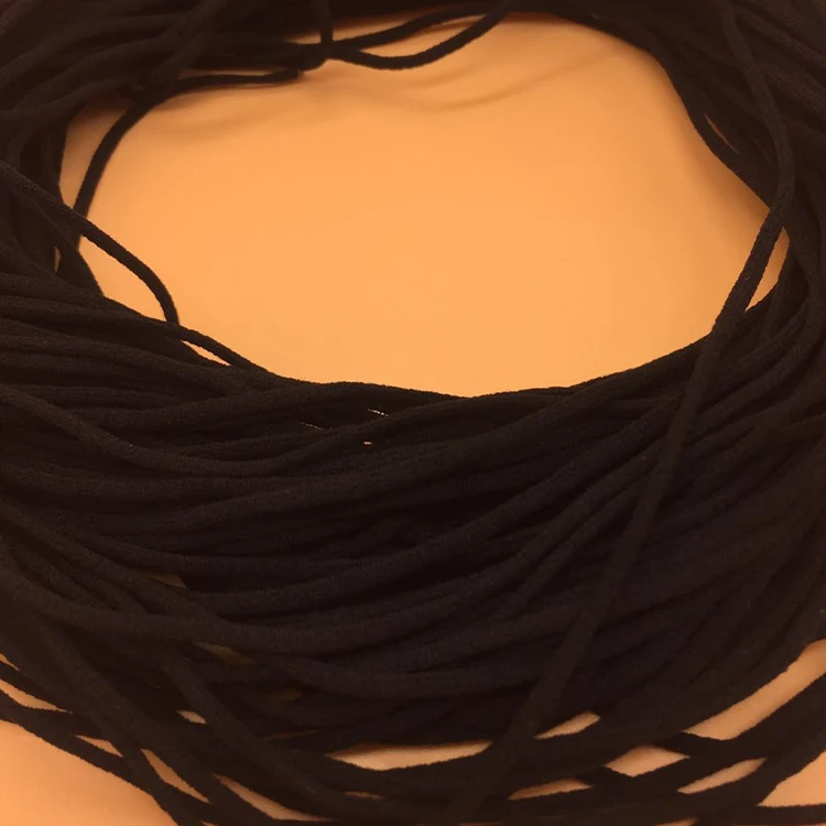 
2.5mm round tubular elastic black color in stock item face-mask ear loop band spandex cord 