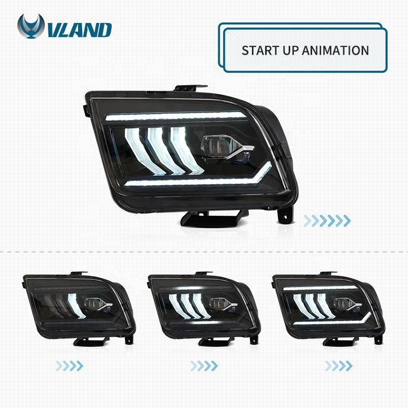 VLAND Factory LED Headlight for Ford Mustang 2005 2006 2007 2008 2009 Body Kit Accessories Light Car Bodykit Auto Parts Head