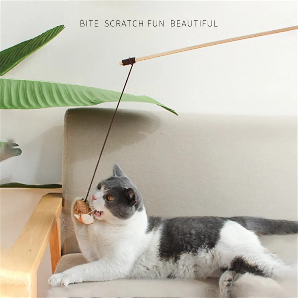 Cat Teaser Wands Telescopic Fishing Pole Wand Kitten Funny Catcher Teaser Stick Rod Interactive Toys