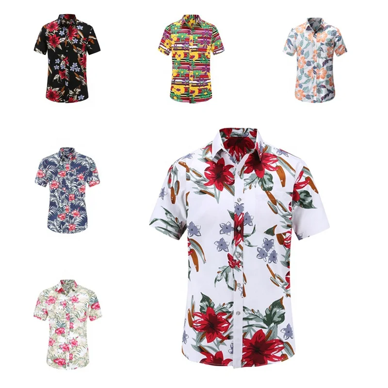 
Wholesale Short Sleeve Unisex Beach Floral Printed Shirt for Men Hawaiian Summer 