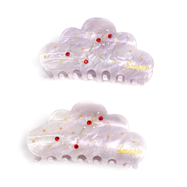 YIYI Purple Ladies Hair Accessories Design Scorpio Rhinestone Text Pattern Large Claw Clip Acetate Clutchers