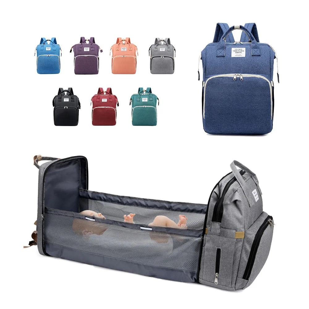 2022 Latest Waterproof Baby Folding Crib Bed Bags Mommy Travel Diaper Backpack Maternity Bags