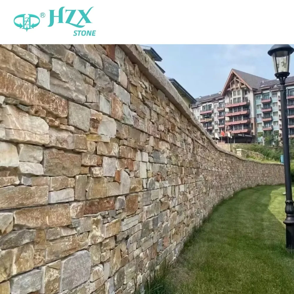 HZX Natural Rusty Slate Quartzite Stone Veneer Custom Exterior Wall Cladding Panels Traditional Hotel Cultural Split Mushroom