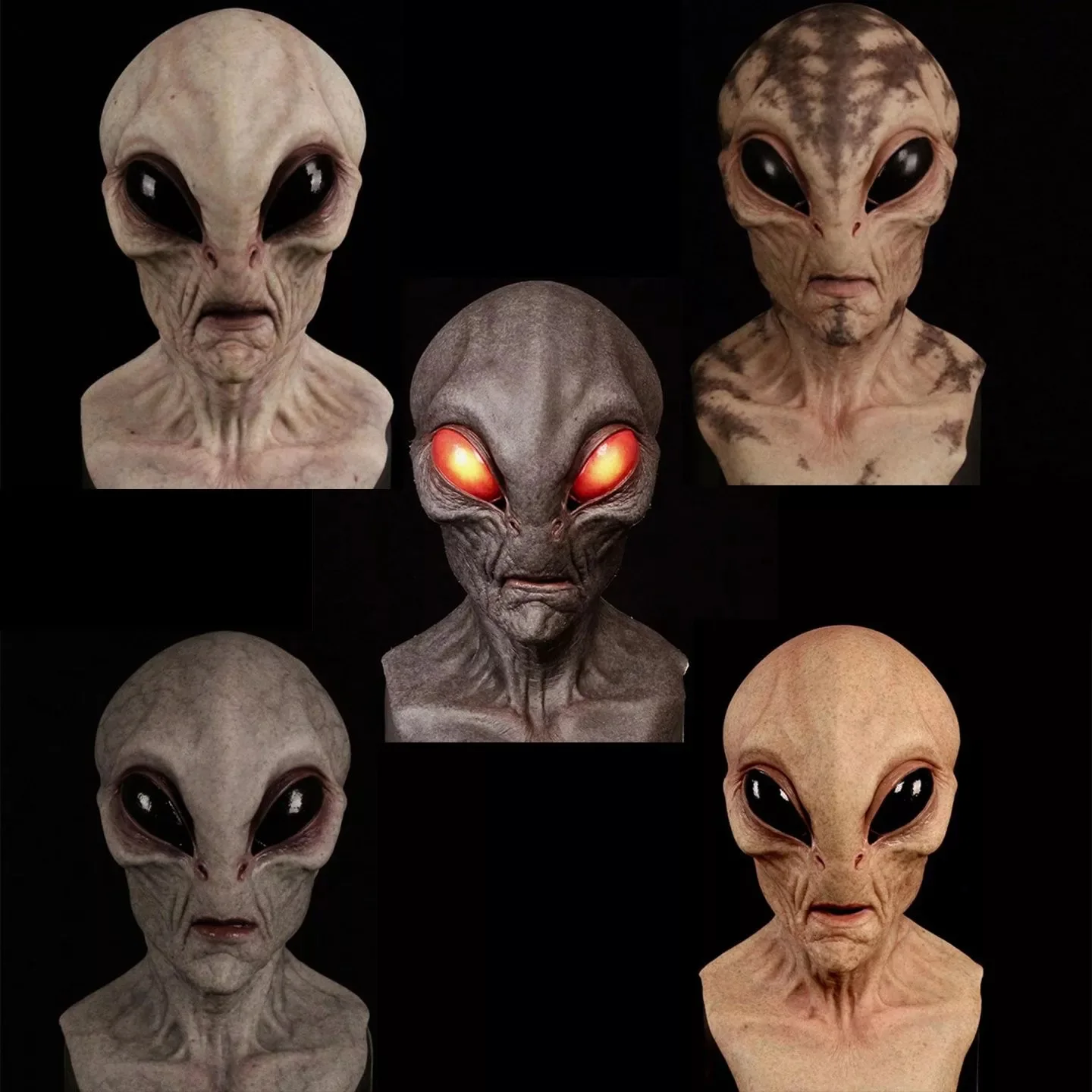 Wholesale Full face realistic Halloween Latex black face Scary alien mask Costume party