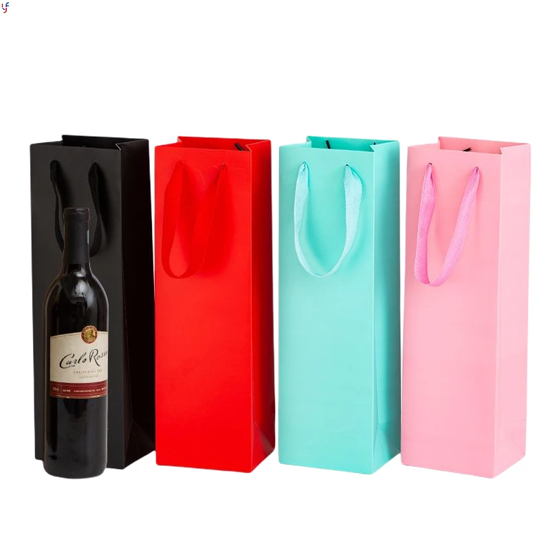 Luxury Eco Friendly Customized Gift Wine Packing Bags Kraft Champagne Beer Wine Bottle Paper Bags With Handle