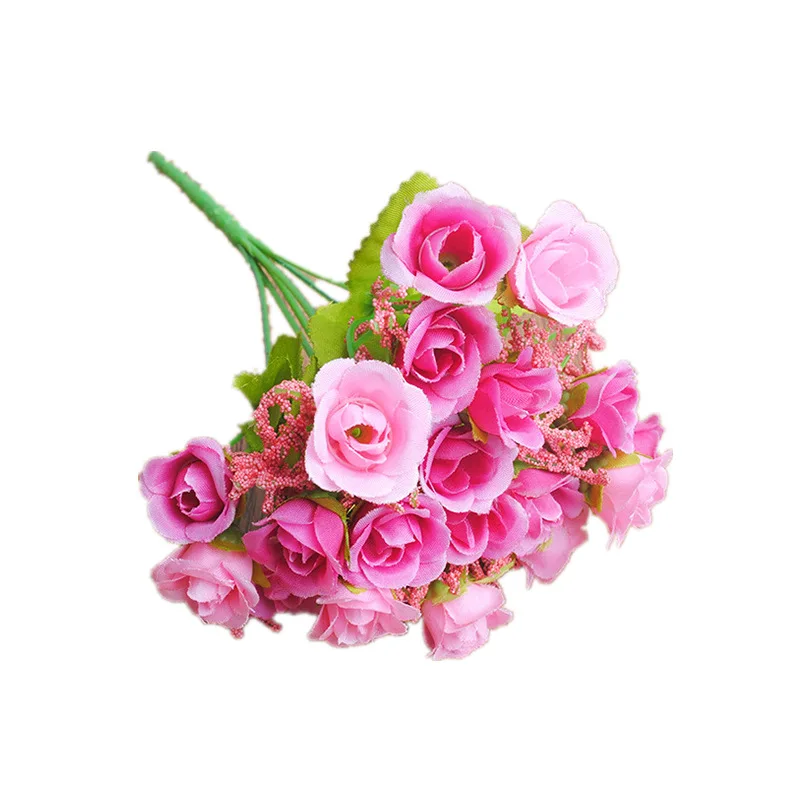High Quality Low Price 20 Small Heads Artificial Rose Bouquet Silk Wedding Decoration Centerpiece Flower