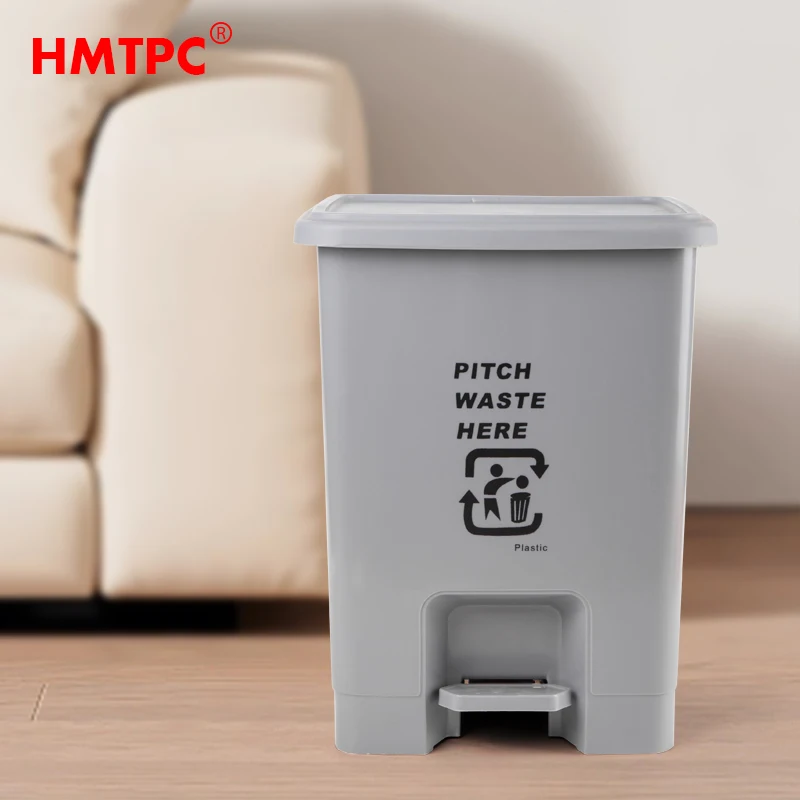 Small Size Indoor Gray 15L Foot Pedal Trash Can PP Waste Bin Plastic Storage Box and Trash Can for Bathroom and Kitchen