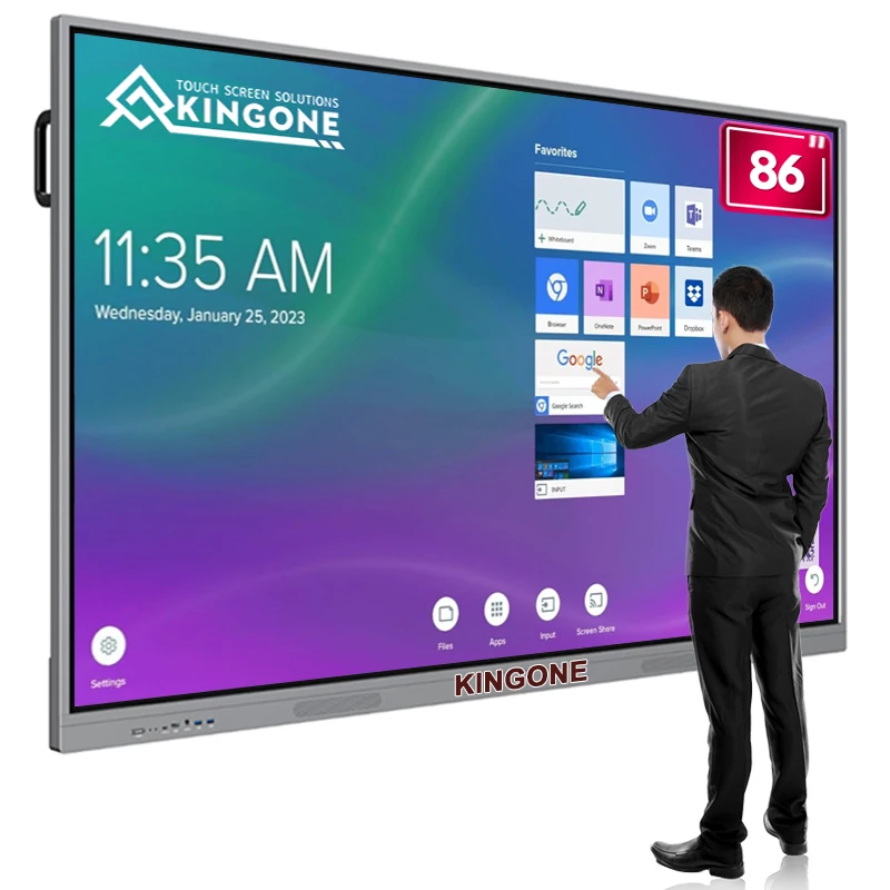 KINGONE 65 75 85 inch Educational Meeting Equipment OEM ODM LED Interactive Board Digital Smart Whiteboard Display