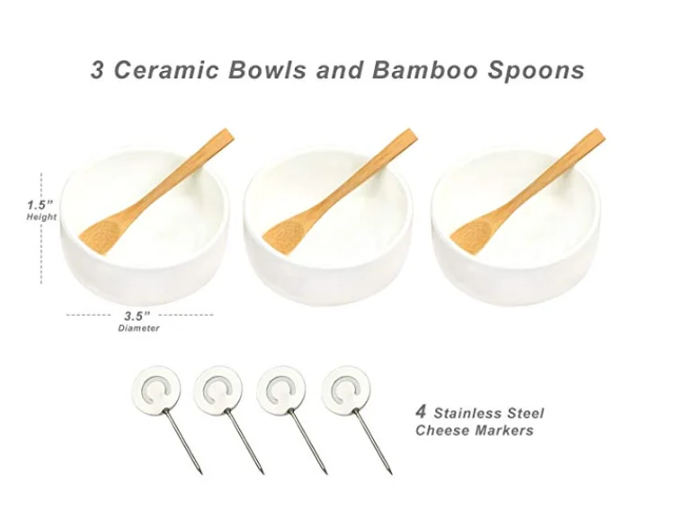 Engraved Bamboo Cheese Board Wood Cutting Board for Cheese & Charcuterie Platter includes Knives Ceramic bowl Cheese Markers