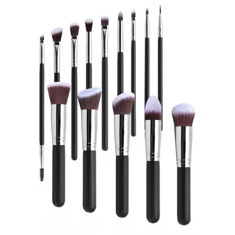 Hot sale Foundation Face Powder Blush Concealer Eye Shadow Makeup Brush Kits Professional 14pcs Black Premium Cosmetic Brushes