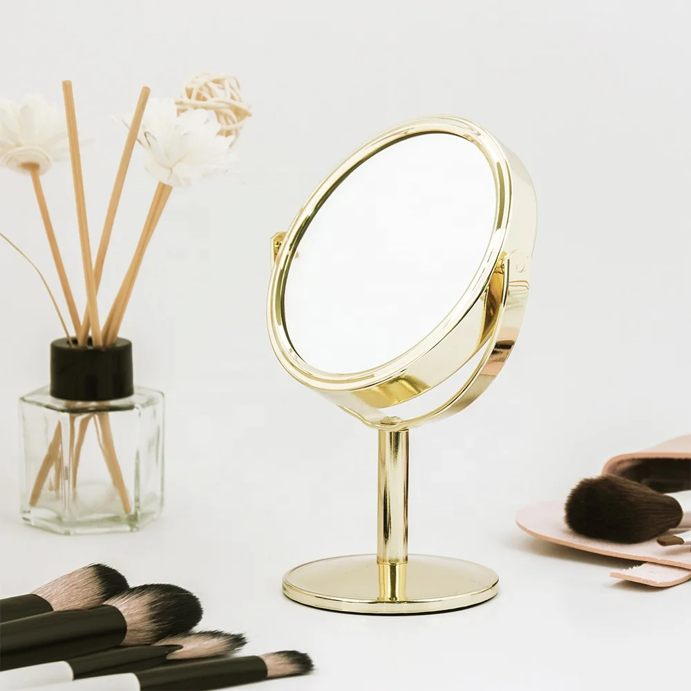 Mirror Factory Directly Light Golden Metal Desktop Double Sided Mirror For Beauty Care