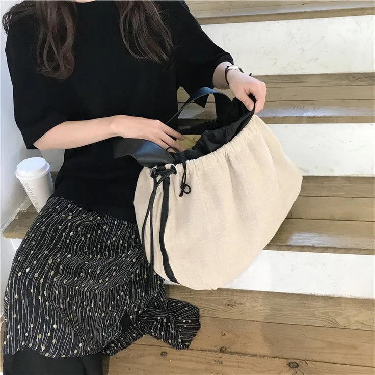 Women handbag Drawstring canvas ladies shoulder bag large capacity travel bag female big totes