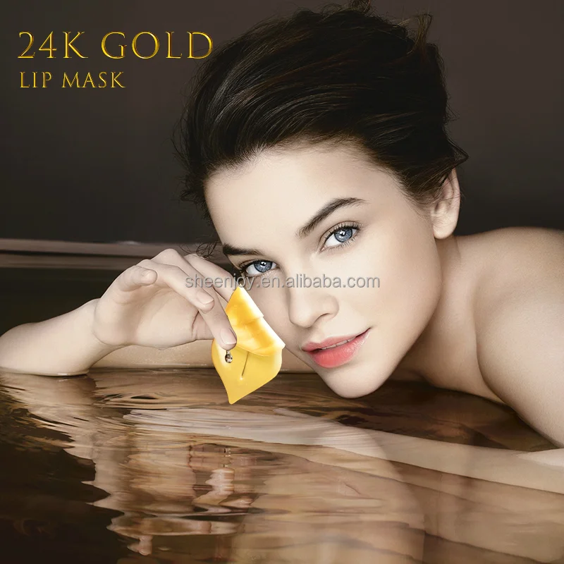 24K Gold Crystal Lip Collagen sheet Mask Hydrating Hyaluronic Acid lips Mask Hot Selling Sheet for Plumping Repair lips