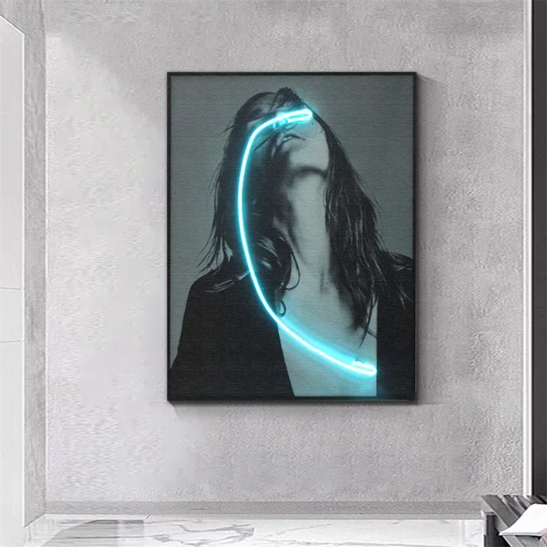 JZ  Home Decor Wall Decorative Light Portrait Picture Illuminated Poster Artwork  Print Led Canvas Painting