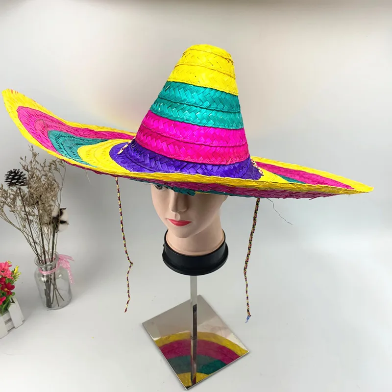 Cheap Plain White Ball Style Men Women 48cm 53cm Colorful Party Dance Bamboo Woven Mexican Straw Hat