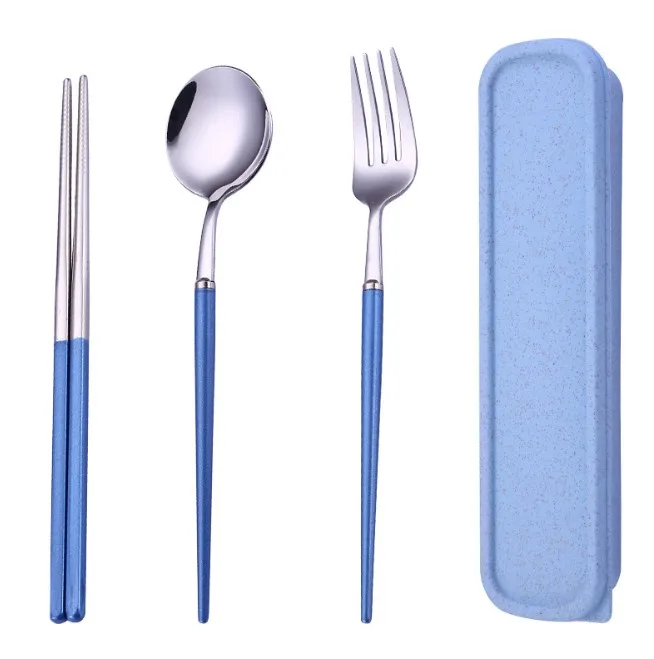2020 new stainless steel portable tableware set Nordic Portugal fork spoon chopsticks one-person tableware
