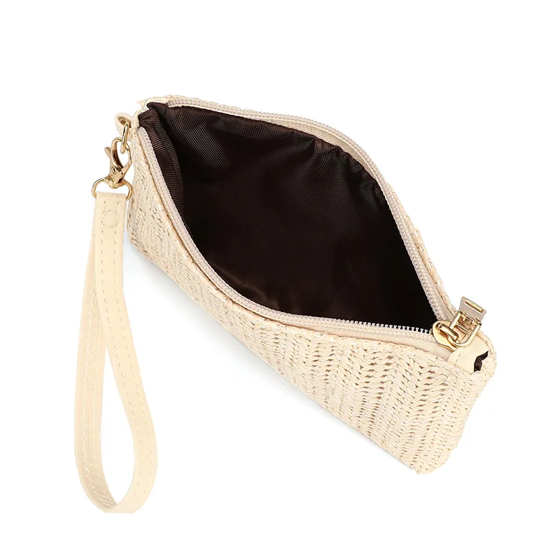 Womens Straw Clutch Bag Summer Beach Straw Purse Zipper Wristlet Wallets for Women