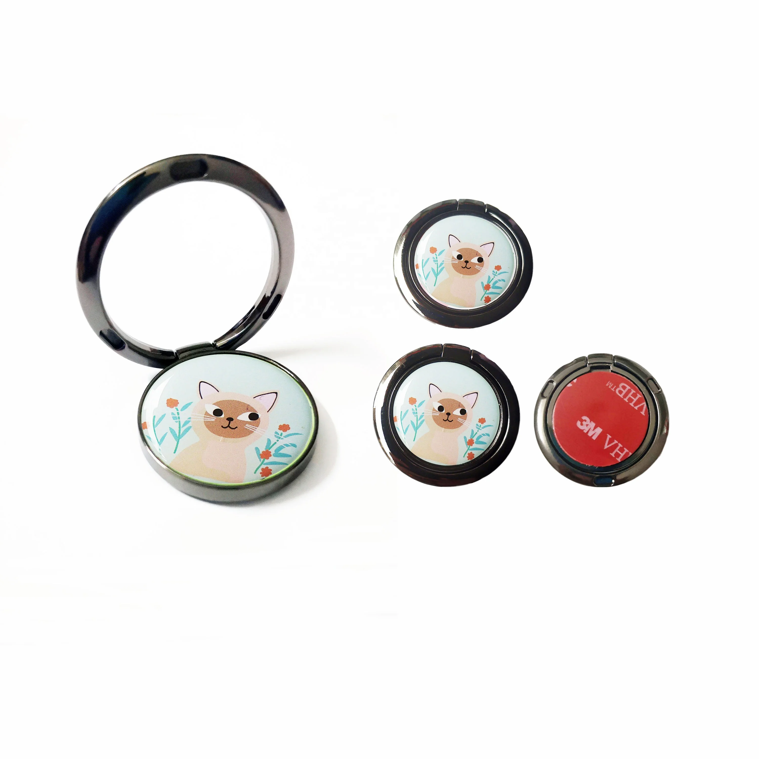 Custom Clear Epoxy Sticker Metal  Phone Ring Stand Universal 360 Degree Rotation Ring Holder for Any Smartphones