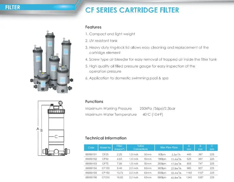 EMAUX swimming pool CF series cartridge filter