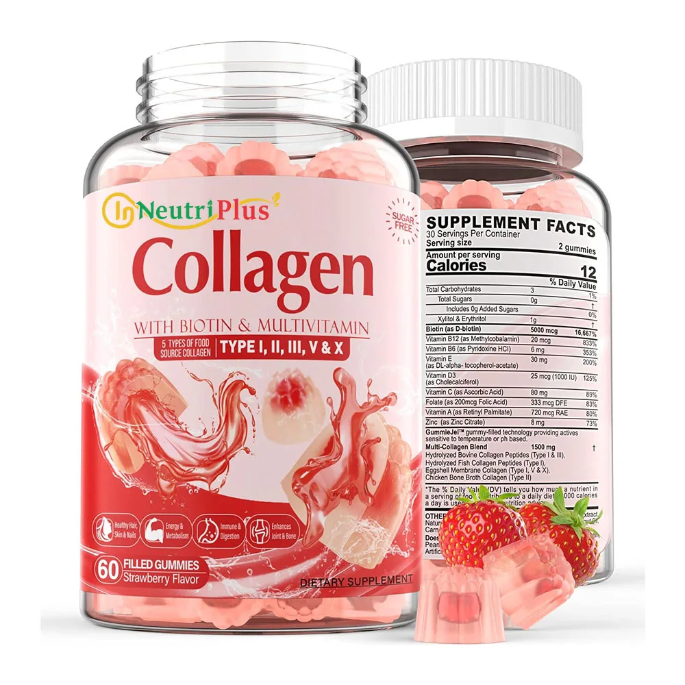 GMP Factory Sugar Free Hydrolyzed Collagen Peptide Filled Gummies for Immune and Beauty Anti-Aging