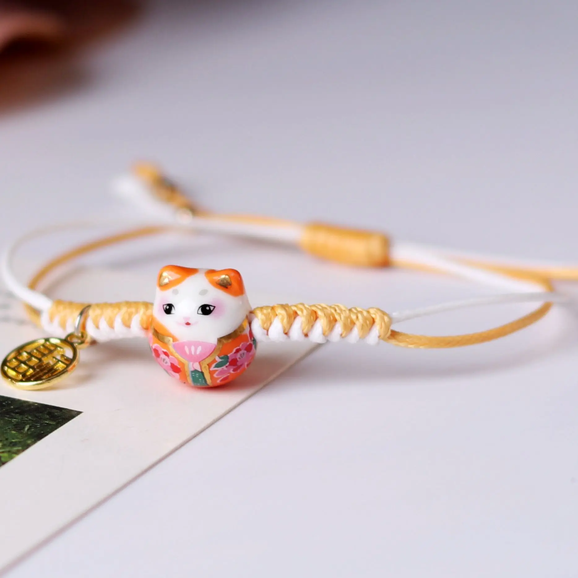 red rope student braided bracelet fortune cat charm women bracelets beads fit european bracelet