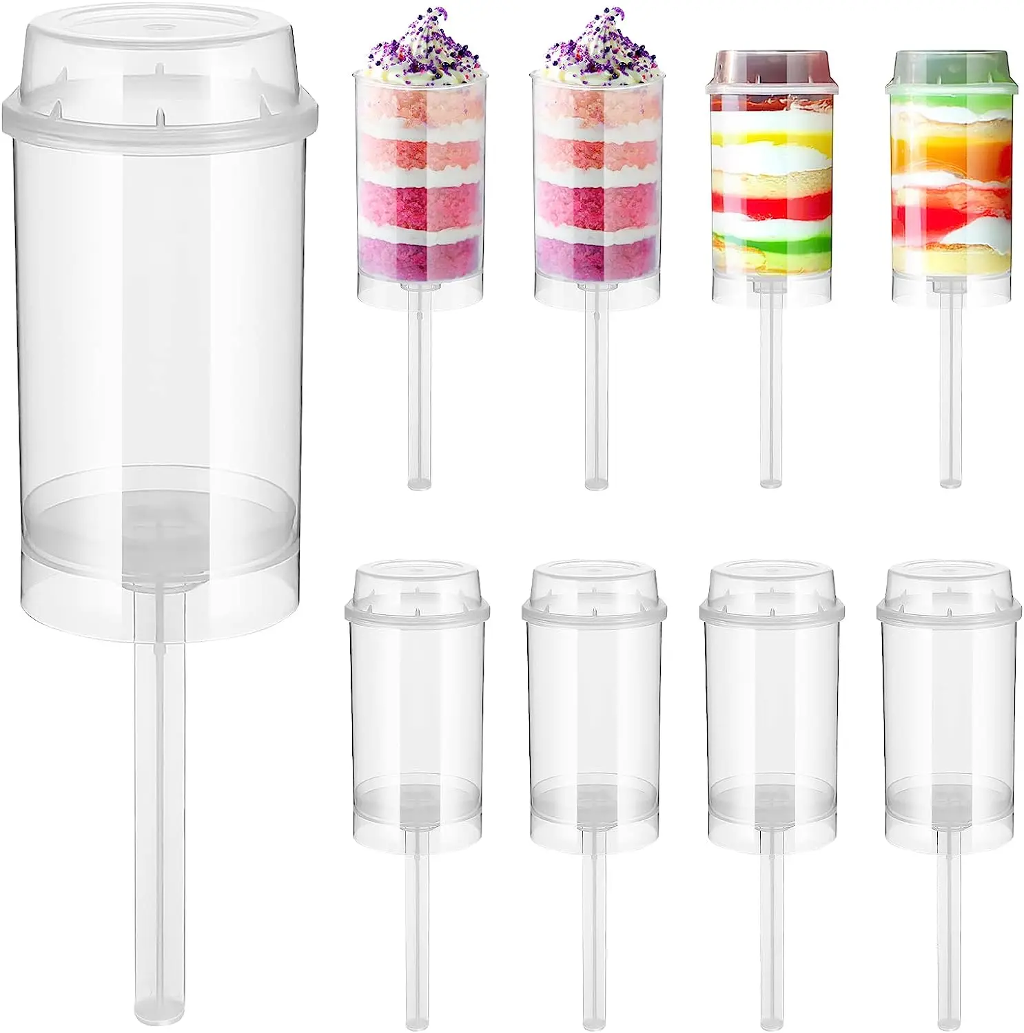 Round Shape Clear Push- Up Cake Pop Shooter Push Pops Plastic Containers with Lids Base Sticks