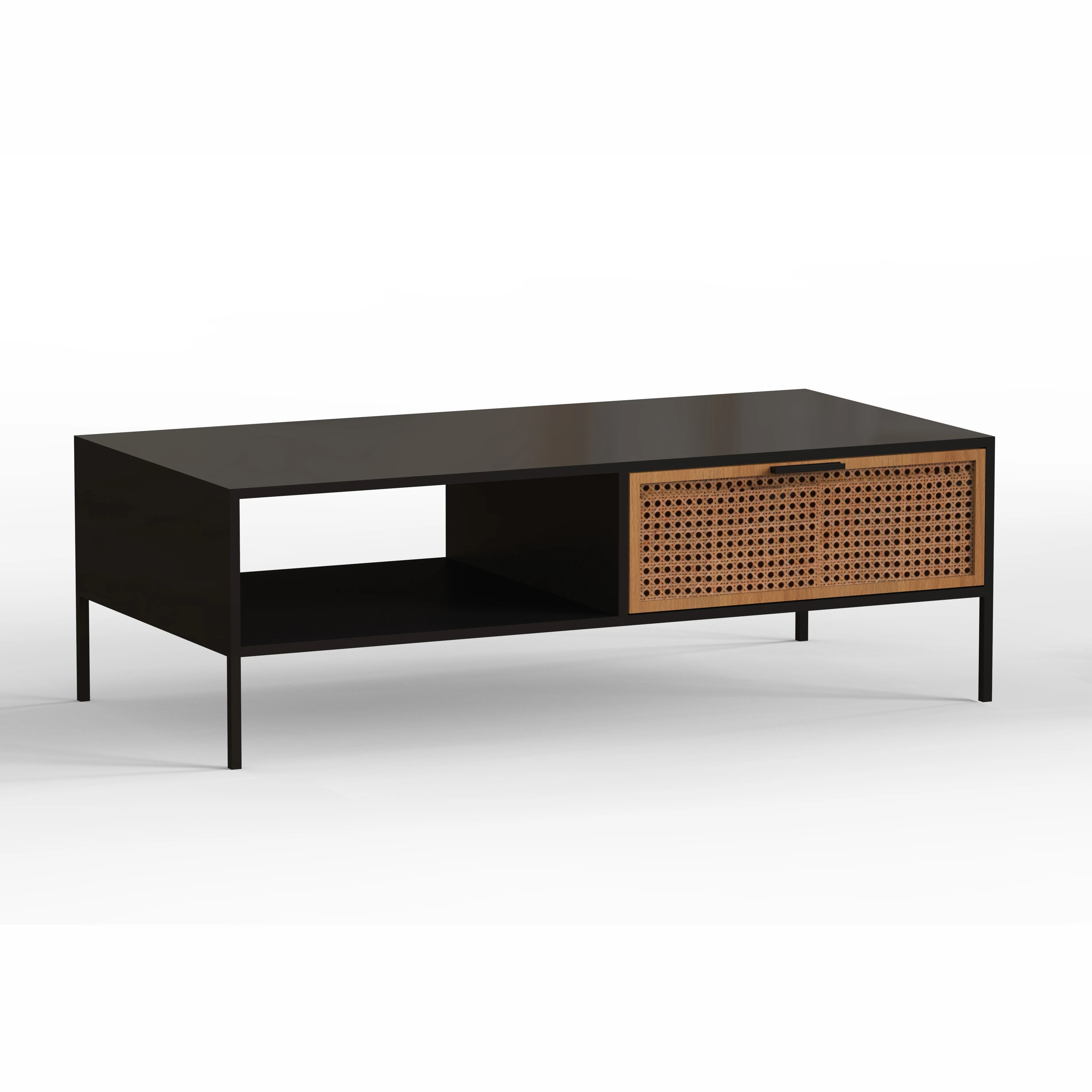 classic living room wooden furniture black console table with 2 rattan drawers