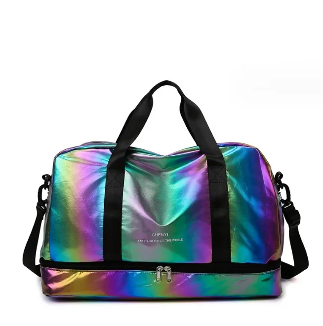 new design factory stock can custom logo waterproof nylon laser shoulder sport gym yoga bag