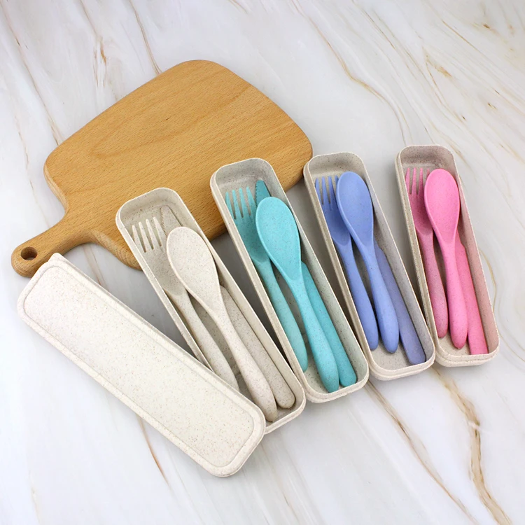 
Natural Food Grade Eco-friendly Wheat Straw Fiber Tableware Knife Spoon Fork Portable Cutlery for Travel Camping Flatware Sets 