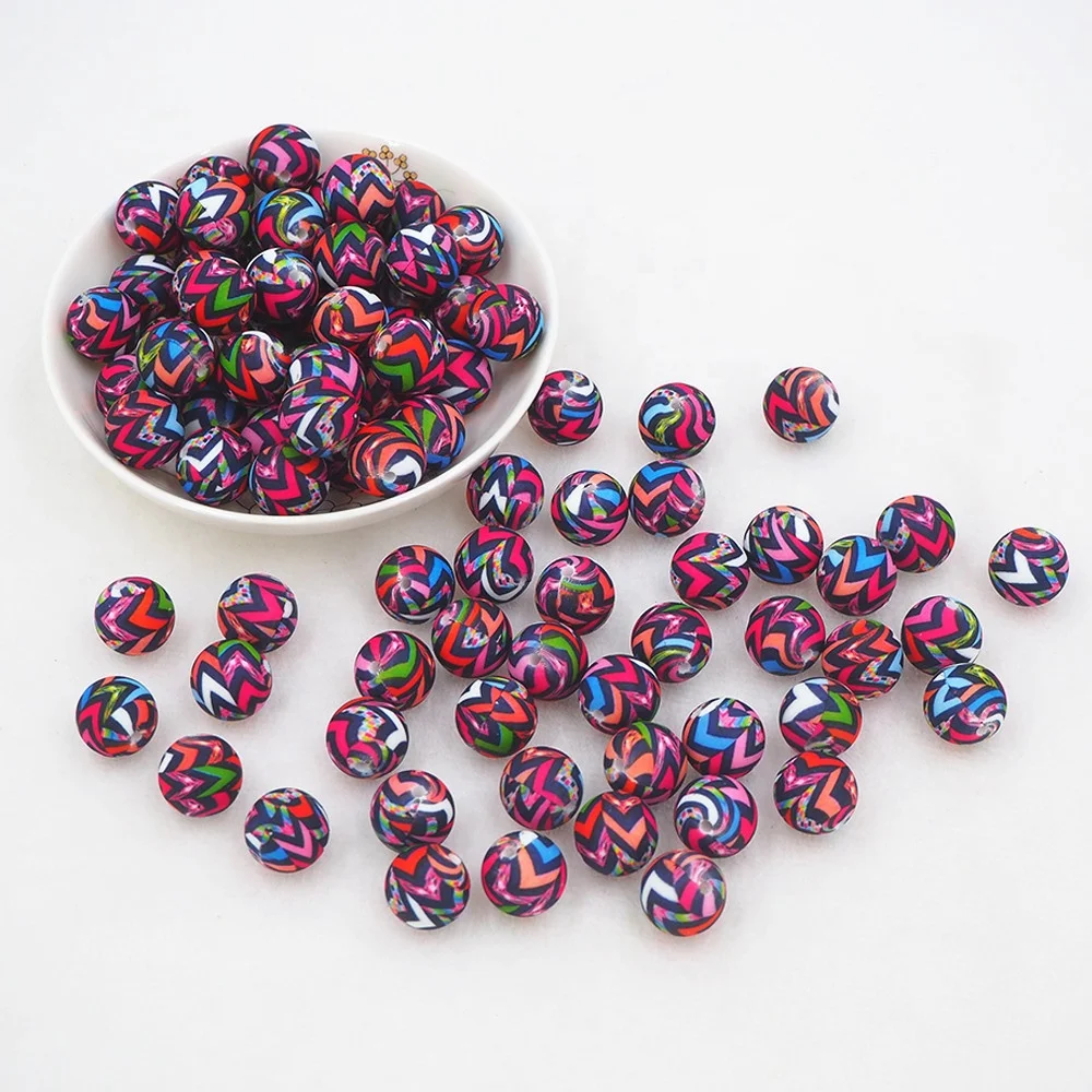 Custom Food Grade Baby Teething Round Ball Pearl DIY Pacifier Chain Accessories Printed Silicone Beads